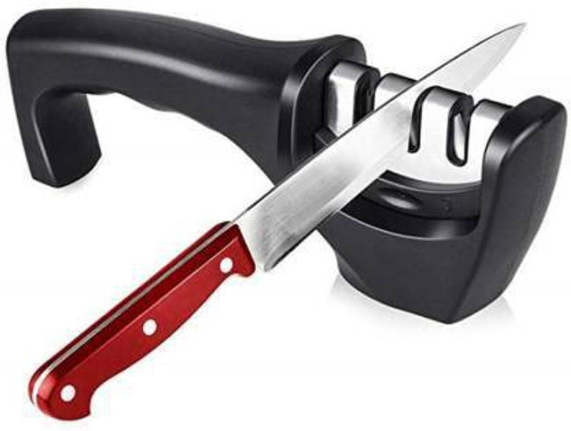CRIYALE Kitchen Knife Sharpener, Knife Vegetable Ceramics Peeler, Hand-Held Three Slot Rapid Grinder, Kitchen Knife Sharpener tool, 3-stage knife Sharpening.(pack of 1) Knife Sharpening Steel(Stainless Steel)