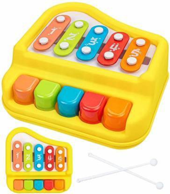 AARYA Little kids children playing learning Baby Vocal Piano Toy 2 in 1 for Toddlers , Baby Xylophone Musical Toys for Baby and Boy, Kids Best Birthday Gift 5 special keys (multicolor )(Multicolor)