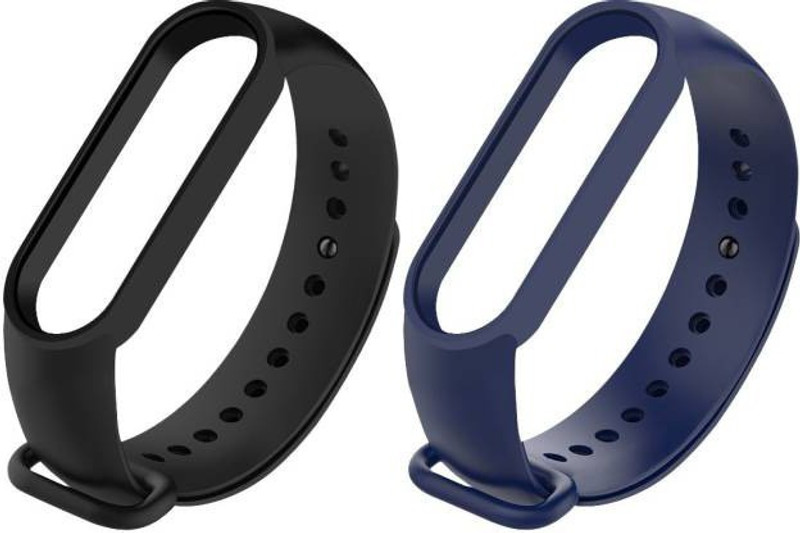 Asotai Compatible for MI 5,6 Soft Silicone Fitness Sports Activity Bracelet Smart Band Strap(Blue, Black)
