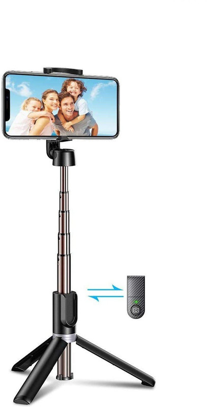 HIFY Bluetooth Selfie Stick Tripod Stand,Multifunctional Selfie Stick with Detachable Wireless Remote,Compatible All Smartphone with and Mount,for Online Class,Selfie,Video Tripod, Monopod(Black, Supports Up to 350 g)