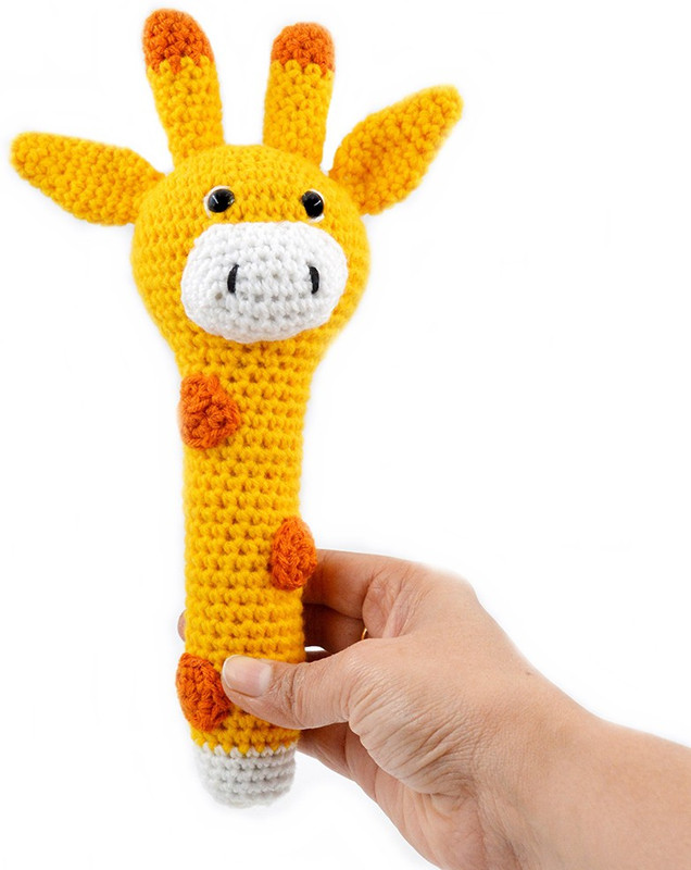 LOVE CROCHET ART Giraffe Rattle Cum Soft Toy for Infant, Kids & Babies, Early Age Toys with Squeeze Handle for Squeaky Sound Rattle(Yellow)