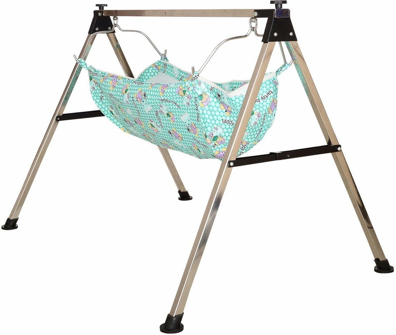 zumart Baby Boy's and Girl's Portable Folding Swing Baby Cradle Ghodiyu Palna with Hammock Having Mosquito Net,Square,Steel,Black(Multicolor)
