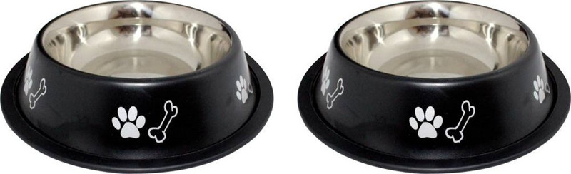 YIMK Combo of 2 Stainless 600ml+600ml Black Dog Bowl with Anti-Skid Rubber Base Specially for Medium Dogs & Cat Round Stainless Steel Pet Bowl(1200 ml Black)