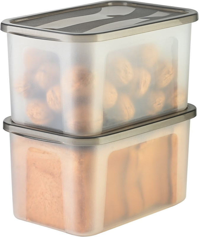 oneexport Plastic Grocery Container - 2000 ml(Pack of 2, Grey)