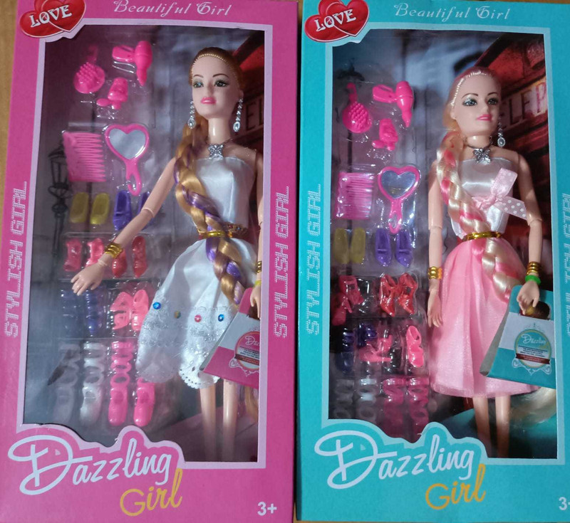 Cri8Hub Pack of 2 New Beautiful Fashion Doll with Long & Silky Hair with Moveable Hand.(Multicolor)
