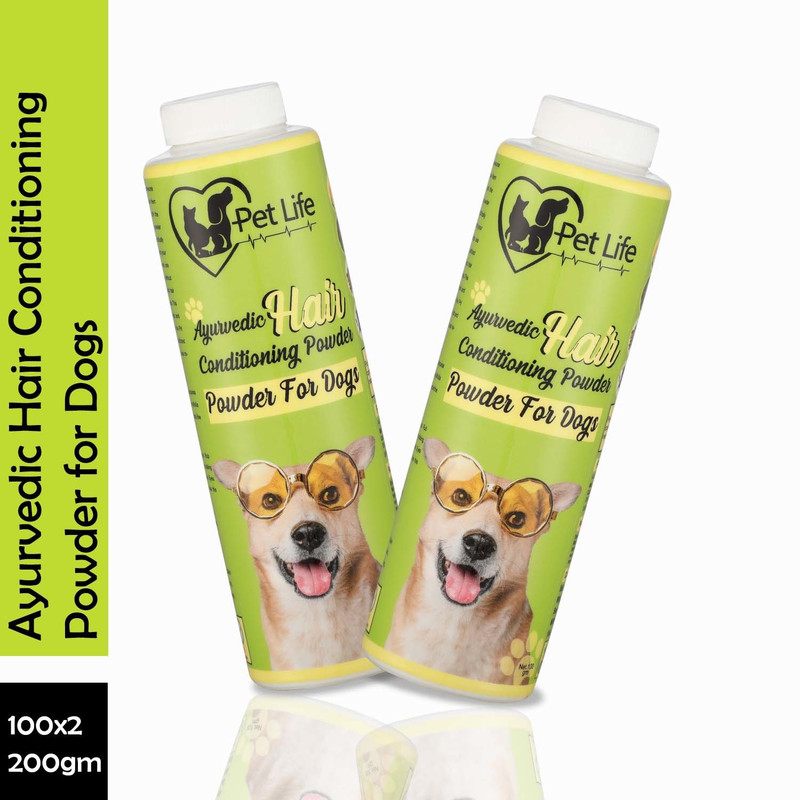 Pet Life Ayurvedic Hair Conditioning Powder For Dogs Effective To Detangles Hair, Skin Healing/Cleaning, Restores Hair Quality – Dog Powder Safe & Effective Pet Friendly Formula For All Dogs Breeds – 100 GM – (Pack Of 2) 200 ml Pet Coat Cleanser(Suitable For Dog)