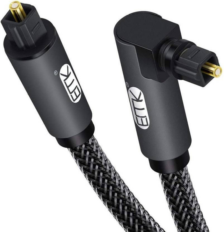 Etzin  TV-out Cable 90 Degree Optical Audio Cable(5ft/1.5m) Nylon Braided Digital SPDIF Audio Optical Cable[360 Degree Rotatable,Super Practical] EMK Toslink Cable for Sound Bar, TV, PS4, Xbox (90 Degree, 3M) 3 m Fiber Optical Cable (Compatible with Soundar, Black, One Cable)(Black, For Computer, 1