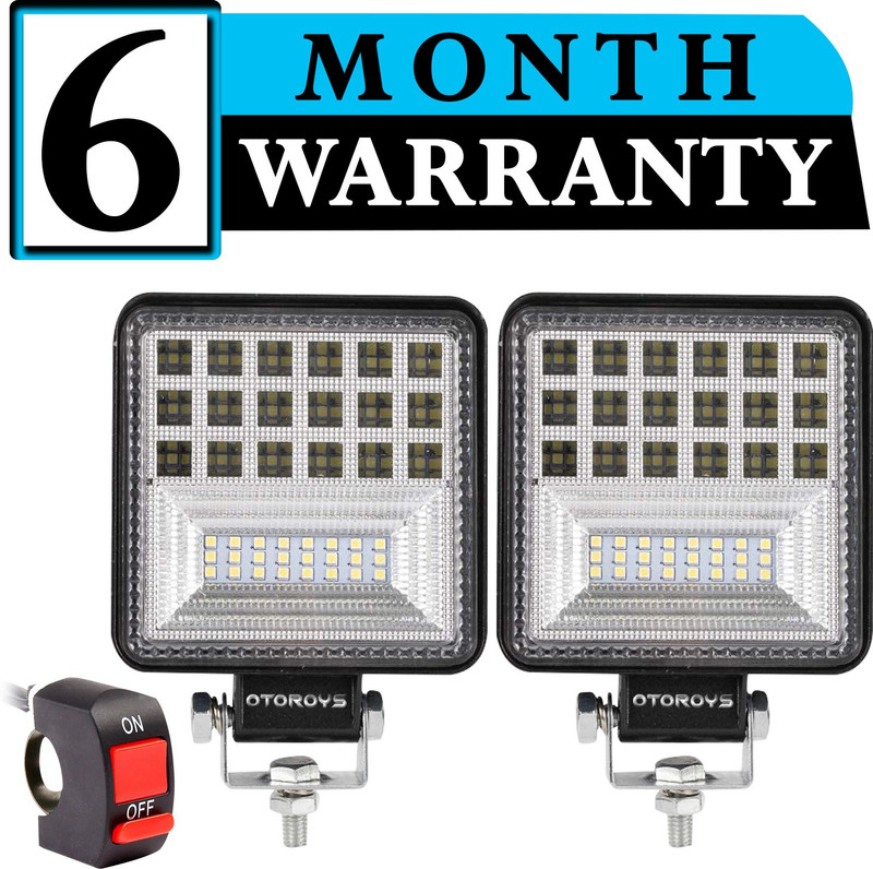 Otoroys 42 LED Fog Light Square Flood Driving Lamp for Car, Off Road Truck, Jeep, SUV, ATV and UTV Fog Lamp Motorbike LED (12 V, 126 W)(Universal For Bike, Pack of 2)