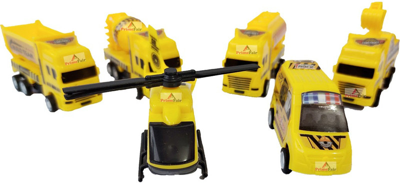 ANANYA SHOP Plastic Construction Truck, Pack of 6, Push Back / Backsword Forward Boys Best Birthday Gift's (Yellow)(Yellow, Black, Pack of: 6)