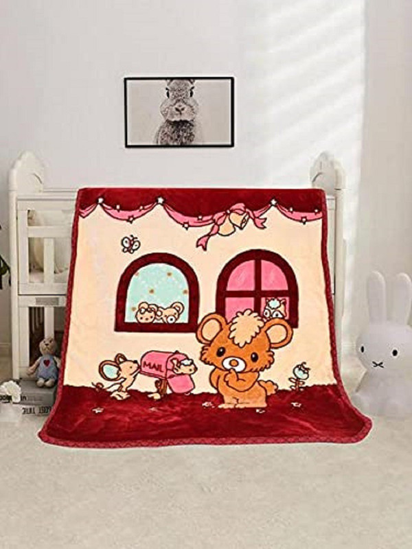 PCT Printed Single Crib Baby Blanket for Mild Winter(Woollen Blend, Multicolor)