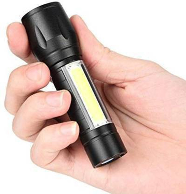 uniq shopee Torch Light Mini Aluminum Long Range Rechargeable Torch, Emergency Lights, Small Pocket Torch, Camping Light, Flashlight, Keychain Torch Waterproof Metal TORCH Zoomable 4 hrs Torch Emergency Light(Black)
