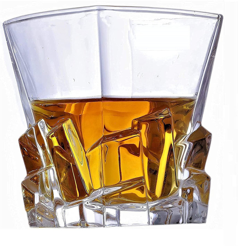 FLANK (Pack of 4) Diamond Shaped Whiskey Glass, Unique Cool Crystal Rocks Whiskey Glasses for Scotch, Bourbon, Vodka glass(300 ml)(set of 4) Glass Set Whisky Glass(300 ml, Glass, Clear)