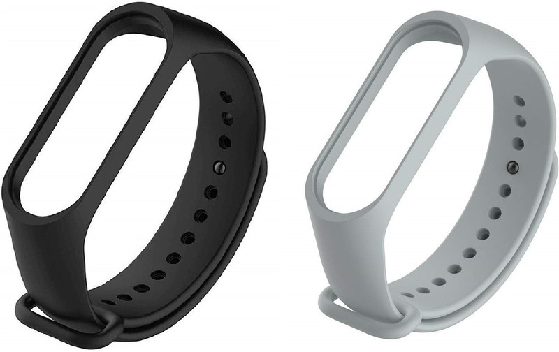AUDICE Combo pack of 2 Silicone Straps for models Xiaomi Mi Band 4 and Mi Band 3, ( Black + Grey colors )(Device not included) Smart Band Strap(Black, Grey)