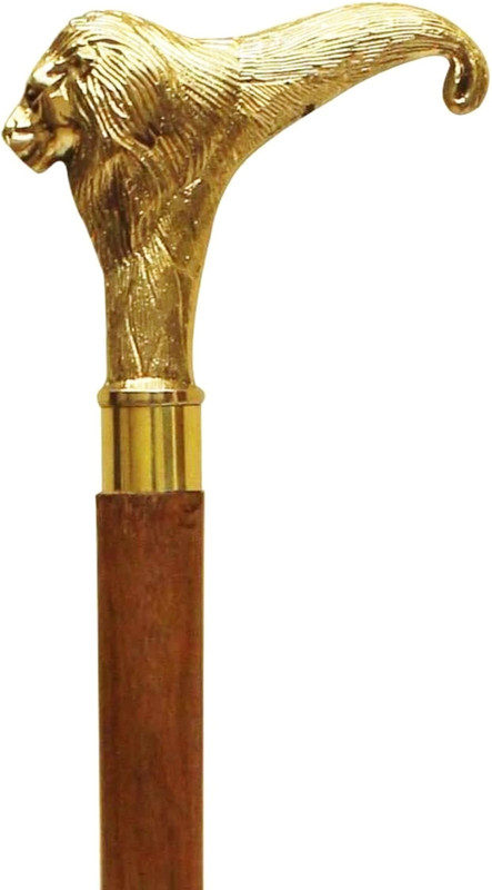 AntiqueHouse Lion face brass and solid wood walking stick Walking Stick