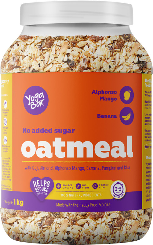 Yogabar No Added Sugar Oatmeal| Alphonso Mango, Chia Seeds and Real Fruits & Berries Plastic Bottle