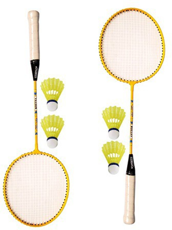 CLOVERBYTE Bullet Multicolour Set of 2 Piece Badminton Rackets with 4 Piece Plastic Shuttle Cock Badminton Kit