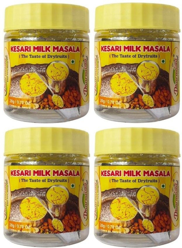 Dharmasut by Dharmasut High Quality Badam Milk Masala Powder 80g | Kesari Milk Masala (20g*Pack of 4)(4 x 20 g)