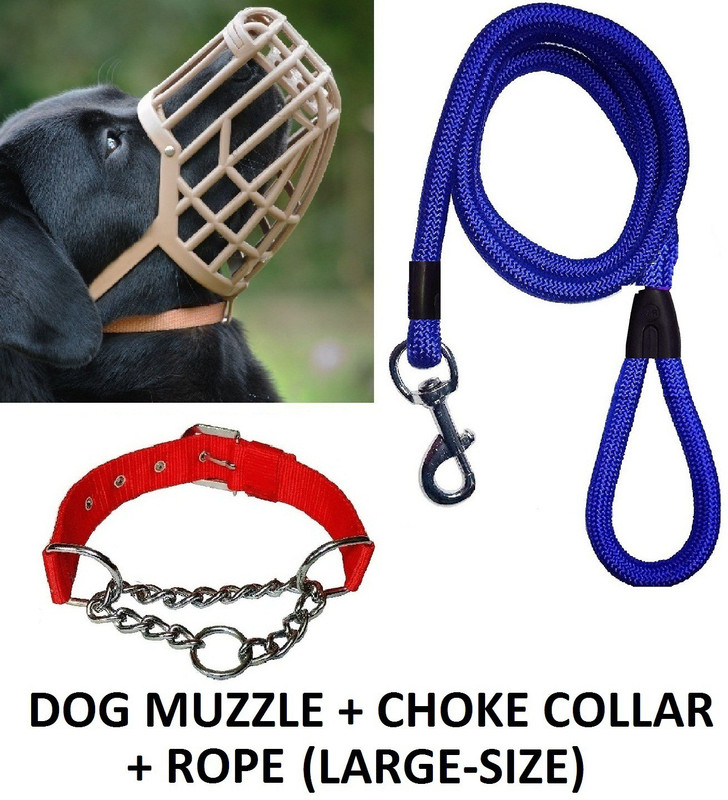 Hachiko Best Quality Dog Muzzle Adjustable Proper Fetting For Dog Muzzle+Collar For All Large Breed Dogs.(Combo of 2) (Large) Blue Large Other Dog Muzzle(Multicolor)