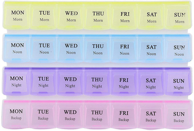 Ganapati Universal Co 7 days Pill Case- 4 Row 28 Squares Weekly 7 Days Tablet Box Holder Medicine Storage Organizer Container 1 week Pill Medicine Tablet Case box Storage 28 Days Pill Box Pill Box(Multicolor)