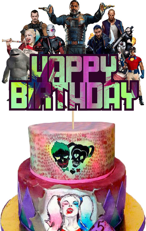ZYOZI ZYOZI The Suicide Squad Happy Birthday Cake Topper Film Theme Party Decor Picks for Movie Fans Party Decorations Supplies Cake Topper(BLACK Pack of 1)