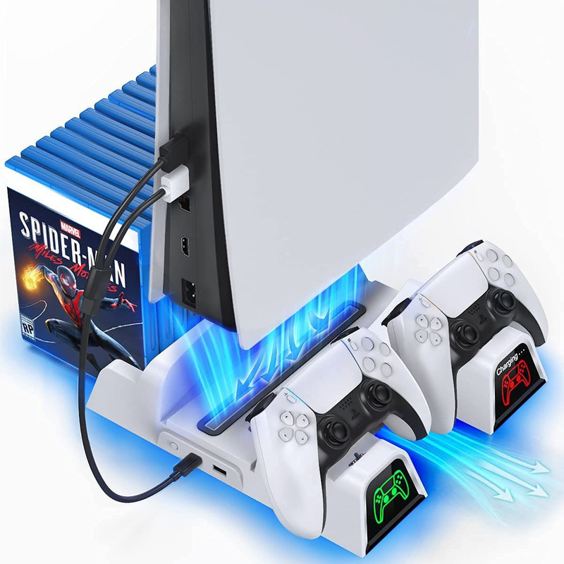 Tobo PS5 Cooling Stand with Controller Charger Station for Playstation 5 PS5 Console, Upgraded Cooling Fan Docking Station with Controller Charging Dock Station  Gaming Accessory Kit(White, For PS5)