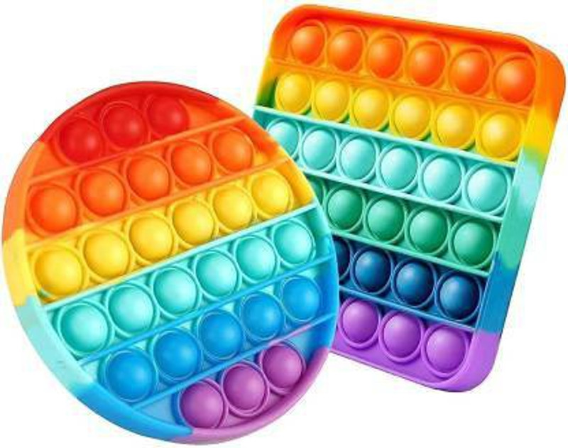 JUBLYN Pop It Fidget Toys,Push Pop Bubble Fidget Sensory Toy,Autism Special Needs Silicone Stress Relief Toy,Great Fidget Toy Sensory Toys Novelty Gifts (Square Rainbow & Round Rainbow) (Multicolor)(Multicolor)
