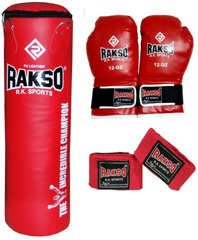 Rakso Boxing punching bag 24ich combo unfiled bag one boxing gloves with handwrap. Standing Bag(24ich, 24 inch)