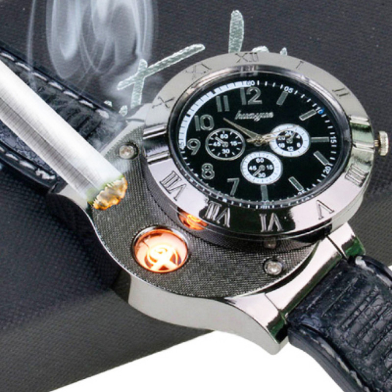 WRADER Premium & Royal Look Rechargeable USB Charging Cigarette Lighter Watch Cigarette Lighter(Black)