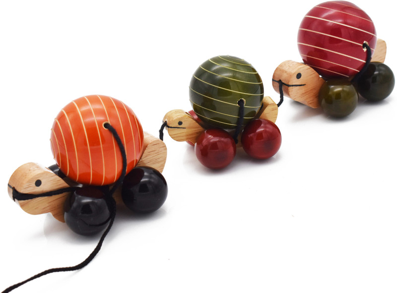 justhandmade Wooden Pull Along Toy with Rotating Ball(Train) - Tuttu Turtle (3 Joint )(Multicolor, Pack of: 1)