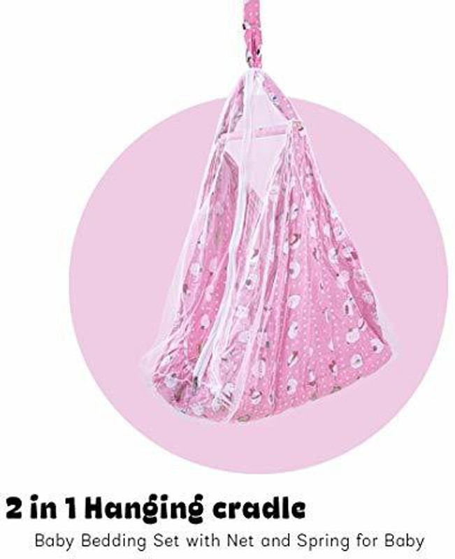 baybee Hanging Cradle for new born baby Hanging Sleep Swing Cradle/Jhula/Jhoola/Bed/Baby Bedding with Net and Spring Set for 0-12 Months Baby Boys and Girls - Pink(Pink)