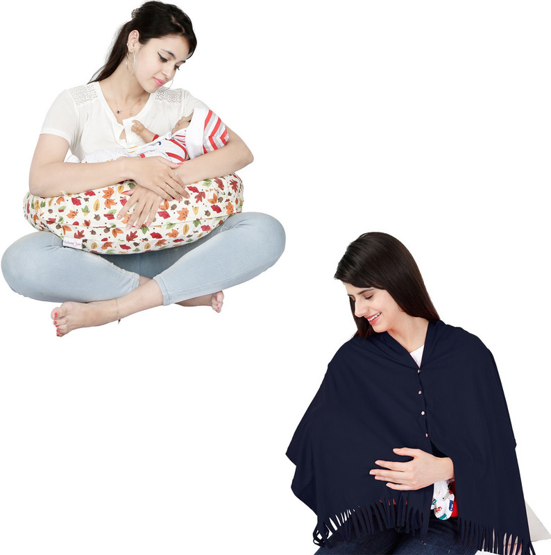 Lula Mom Feeding/Nursing Pillow and Shawl for Feeding Cloak(Red, Navy)