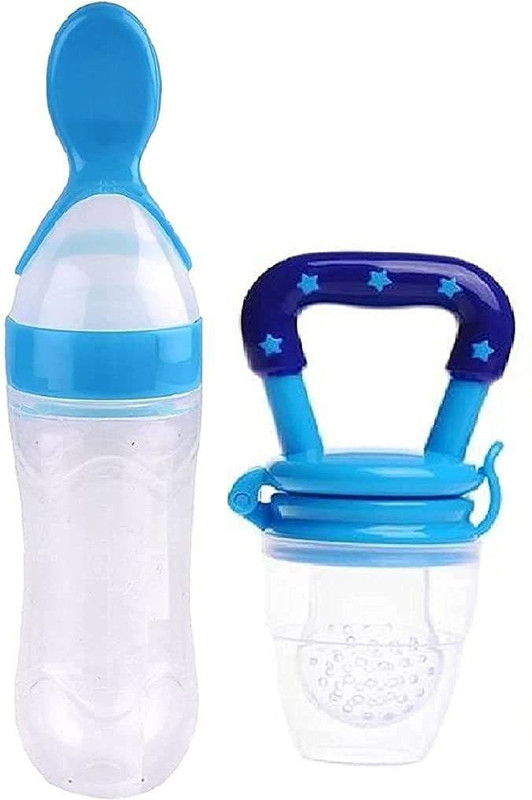 IRSHYAN KIDZGHAR Organic Baby's BPA-Free Silicone Nipple Food Nibbler for Fruits with Rattle Handle and Storage Box (Multicolour, 6-12 Months)  - Silicone(Blue)