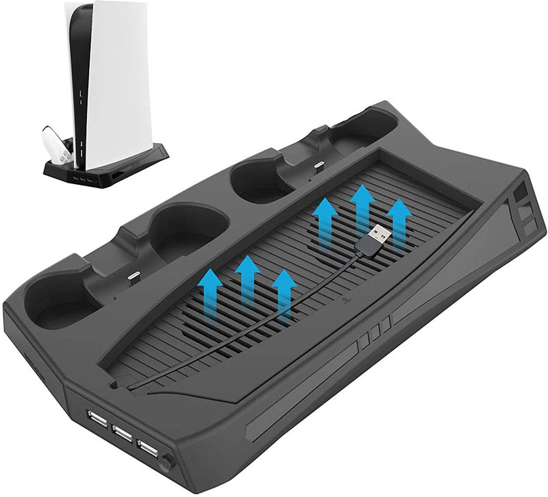 Etzin Vertical Stand Compatible with Play, station 5 with Cooling Fan Charging Station Cooler for PS5 Disc / Digital Edition, Cooling Stand with Dual Controller Charge Station Dock for Dual, Sense Controller  Gaming Accessory Kit(Black, For PS5)