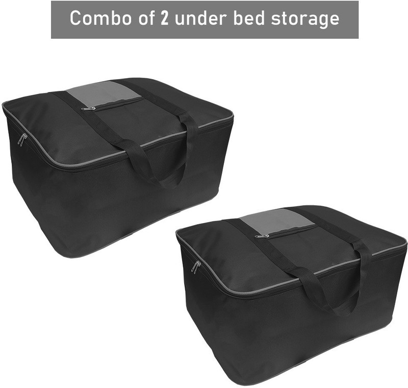 wini krafts Underbed Storage Bag Multi Purpose Foldable Nylon Big Underbed Storage Bag Blanket Storage Bag Cloth Storage Organizer Blanket Cover with Handles Pack of 2 ( Grey Black ) Poly-canvas Laundry Bag(Grey Black)