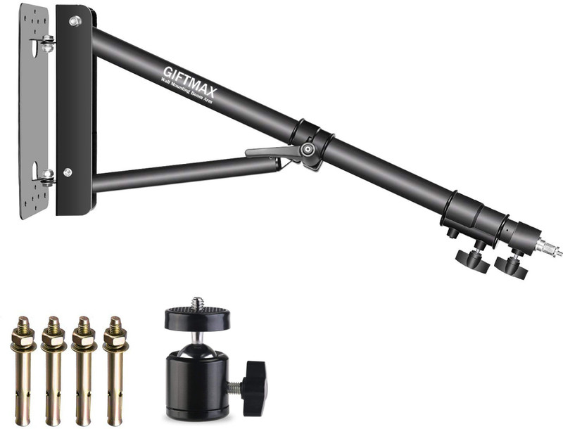 GiftMax Wall Mount Boom Arm for Photography Studio Video Strobe Lights, Max Length 56 inches, Horizontal and Vertical Rotatable Tripod Bracket, Monopod Kit(Black, Supports Up to 5000 g)
