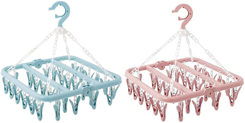 Urbanware 3 Pack Stainless Steel Laundry Drying Rack Clothes Hanger with 10 Clips for Drying Socks,Drying Towels, Diapers, Bras, Baby Clothes,Underwear, Socks Gloves Stainless Steel Cloth Clips(Steel Pack of 3)