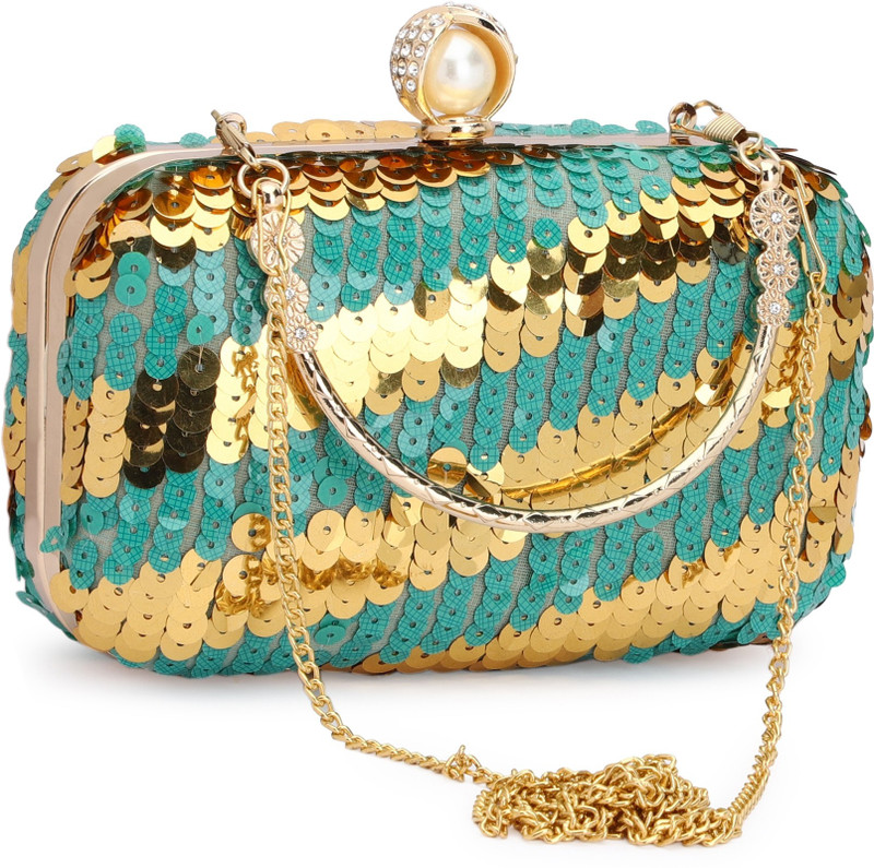 Divastri Party Blue, Gold, Green  Clutch