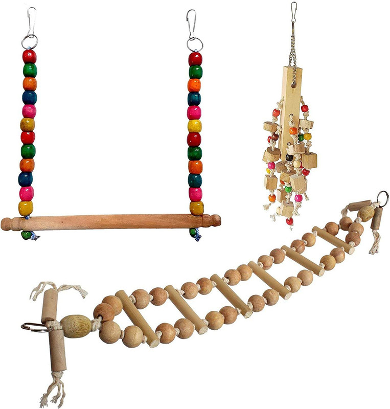 Jainsons Pet Products Swing Toys, Chew Toys with Hanging Cage Toys for Small Parakeets, Cockatiels, Conures, Finches, Budgie, Macaws, Parrots, Love Birds (Bird Swing-4) Wooden Chew Toy, Training Aid For Bird
