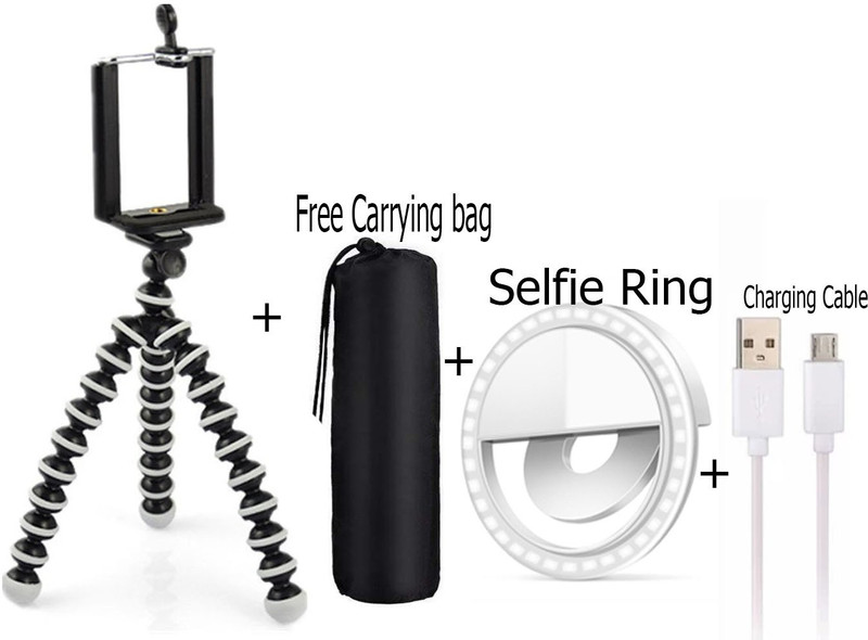 BUFONA TOP HOT SELLING SELFIE RING LIGHT + GORILLA TRIPOD + DUSTPROOF BAG fully flexible Portable & Foldable Camera & Mobile Tripod with Mobile Clip Holder Bracket Fully Flexible Mount Cum Tripod Stand with Three-Dimensional Head & Quick Release T9 Plate Gorilla Tripod DSLR , Smartphone & Action Cam