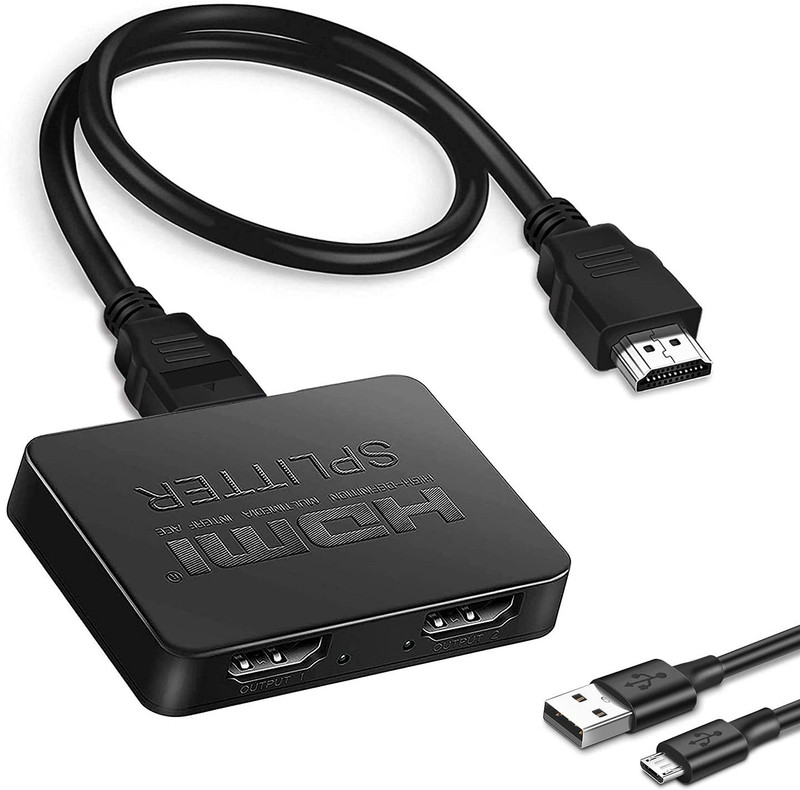 microware  TV-out Cable HDMI Splitter 1 in 2 Out, 4K HDMI Splitter for Dual Monitors, Full HD HDMI Amplifier Splitter for Xbox, PS4, PS3, DVD, HDTV(Black, For TV)