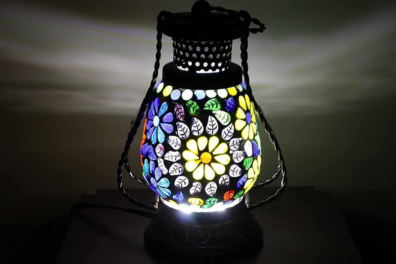 Voody Multicolor Wooden, Glass Hanging Lantern(15 cm X 10 cm, Pack of 1)