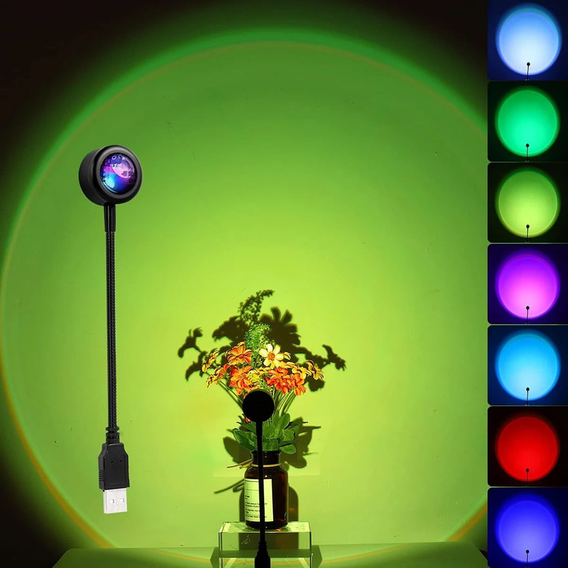 BuyerHub 360 Degree Rotation USB Sunset Projection lamp with 7 colors & 13 Functional modes, Romantic Visual Ambient Light Network Red Light for Home, Bedroom, Car, Party, Selfie Décor Night Lamp(18.5 cm, Black)