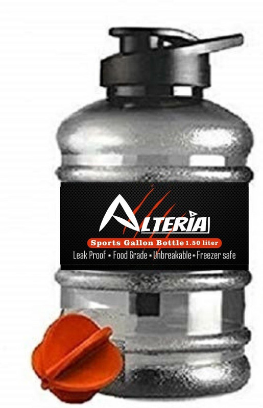 CASEMANTRA Sports Gallon 1.5L with Mixer Ball and Strainer 1500 ml Plastic Shaker(Pack of 1, Black)