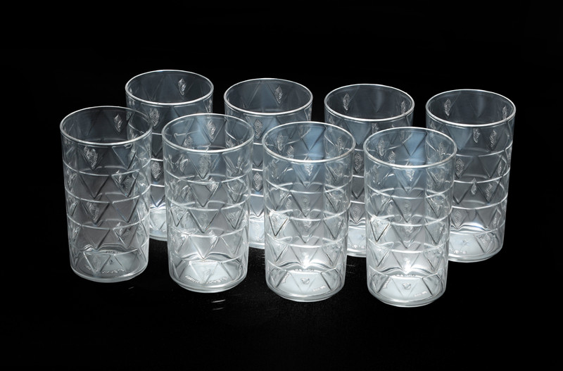 BELLERBIRD (Pack of 8) Clear Prism With Morpicch Designe Shape Water Glasses Juice Glass Set For Kitchen Glass Set Glass Set Water/Juice Glass(300 ml, Plastic, Clear)