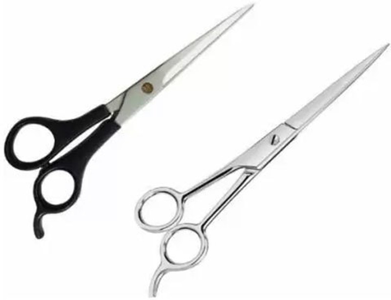 QKYPZO Combo of 2 Salon Accessories Scissor: 2 Barber Hair Cutting Scissor Styling Trimming and Scissor Scissors(Set of 2, Black Silver)