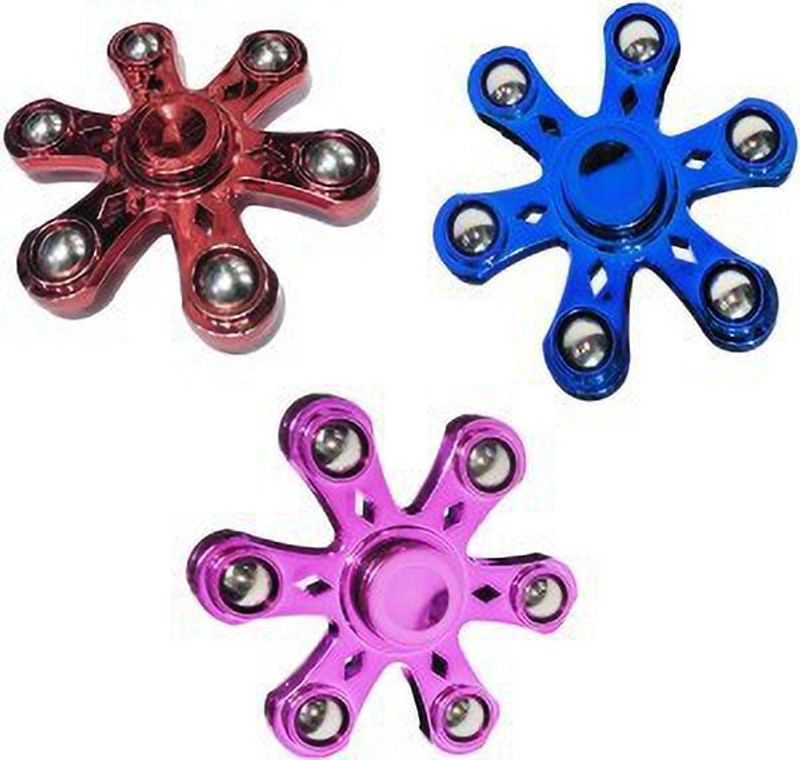 WHITE POPCORN 6 point Six Sided Spoke Combo Anti-Stress/Anxiety Fidget Spinner (PACK OF 3)(Multicolor)