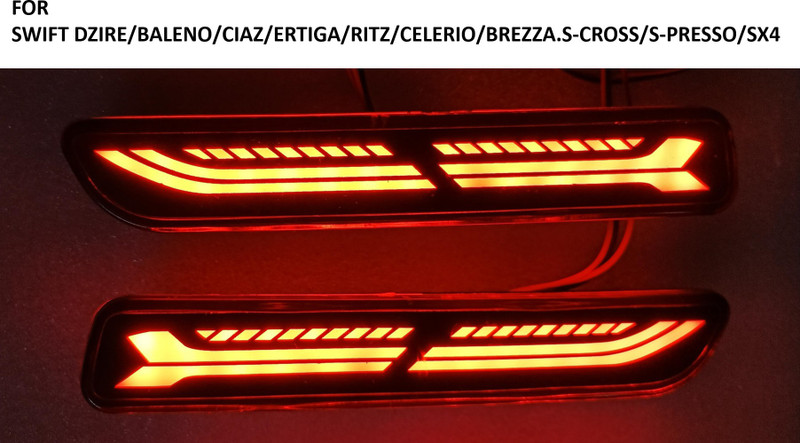 RAAS COLLECTION Rear Bumper Reflector/ brake lights with indicators/ drl/daytime running lights/ reflector lights (set of 2 pc) Car Reflector Light(Red)