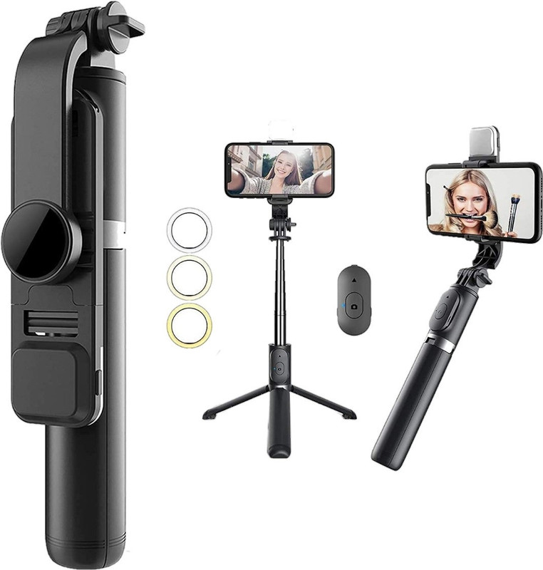 Whoo Monopod with bluetooth Remote and LED Lighting, Selfie Stick 3 in 1for All mobiles Monopod Kit(Black, Supports Up to 500 g)