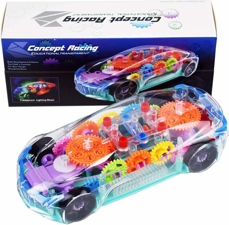 Galactic 360 Degree Bump & Go ABS Plastic Rotating Concept Racing Car with 3D Flashing Led Lights & Music for Kids -Transparent(Multicolor)