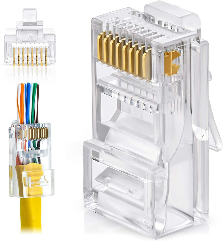 BALRAMA 100 Pcs RJ45 Cat6 Pass Through Connectors LAN Connector Passthrough RJ45 Network Combo Set Designed for Gaming(Clear)